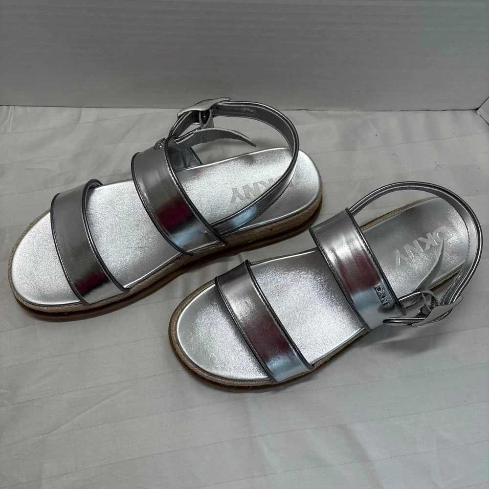 DKNY Bernae Womens Slingback Sandals Silver Espadrille Platform Size 9 M